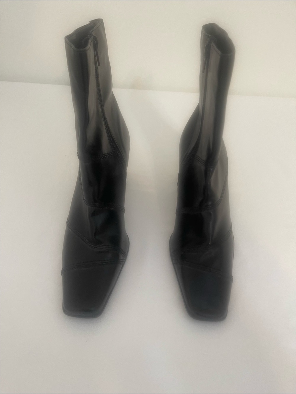 Source Unknown Black Mid-Calf Square Toe Ankle Boots